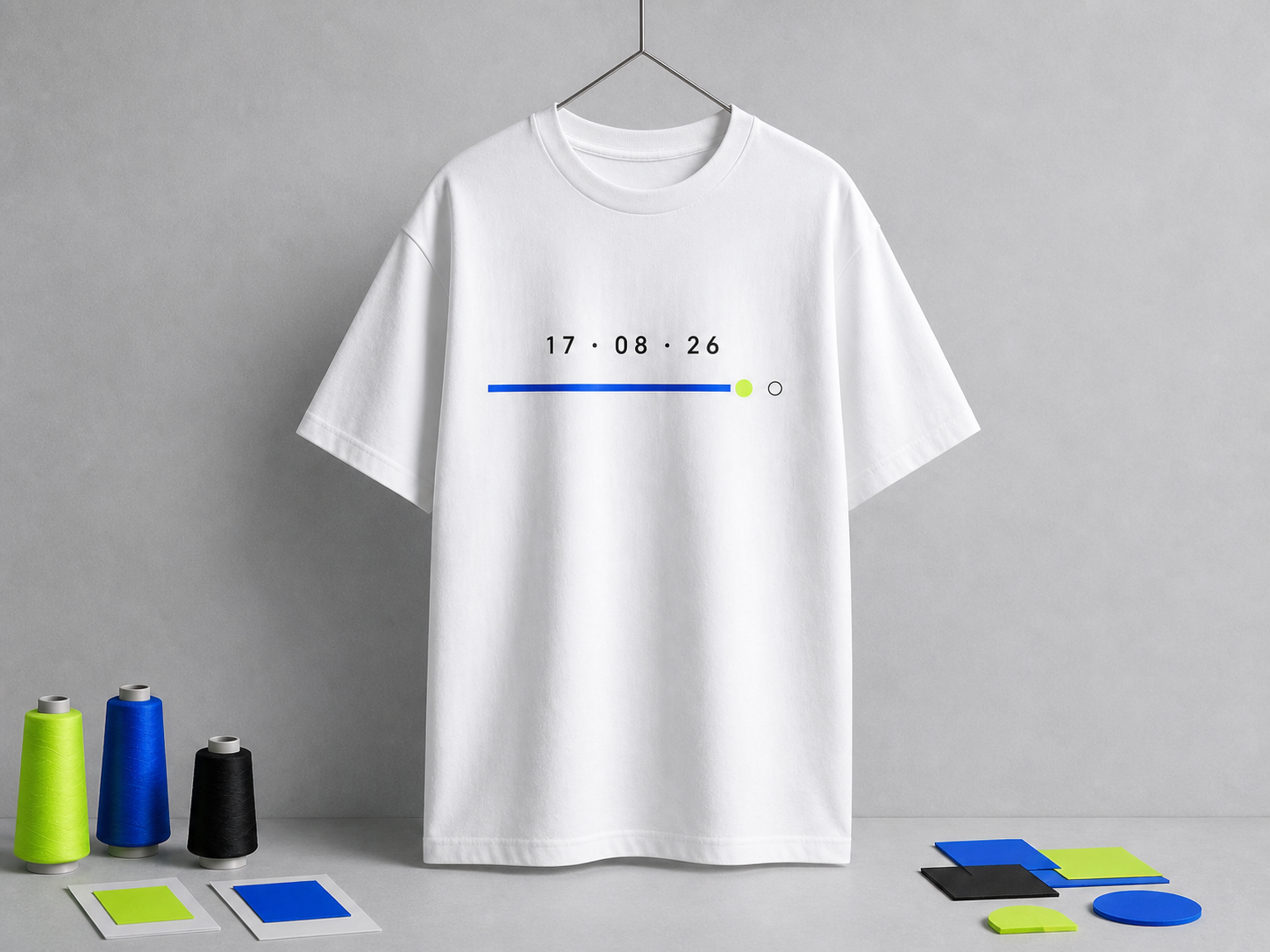White T-shirt with 17 08 26 date and a cobalt timeline