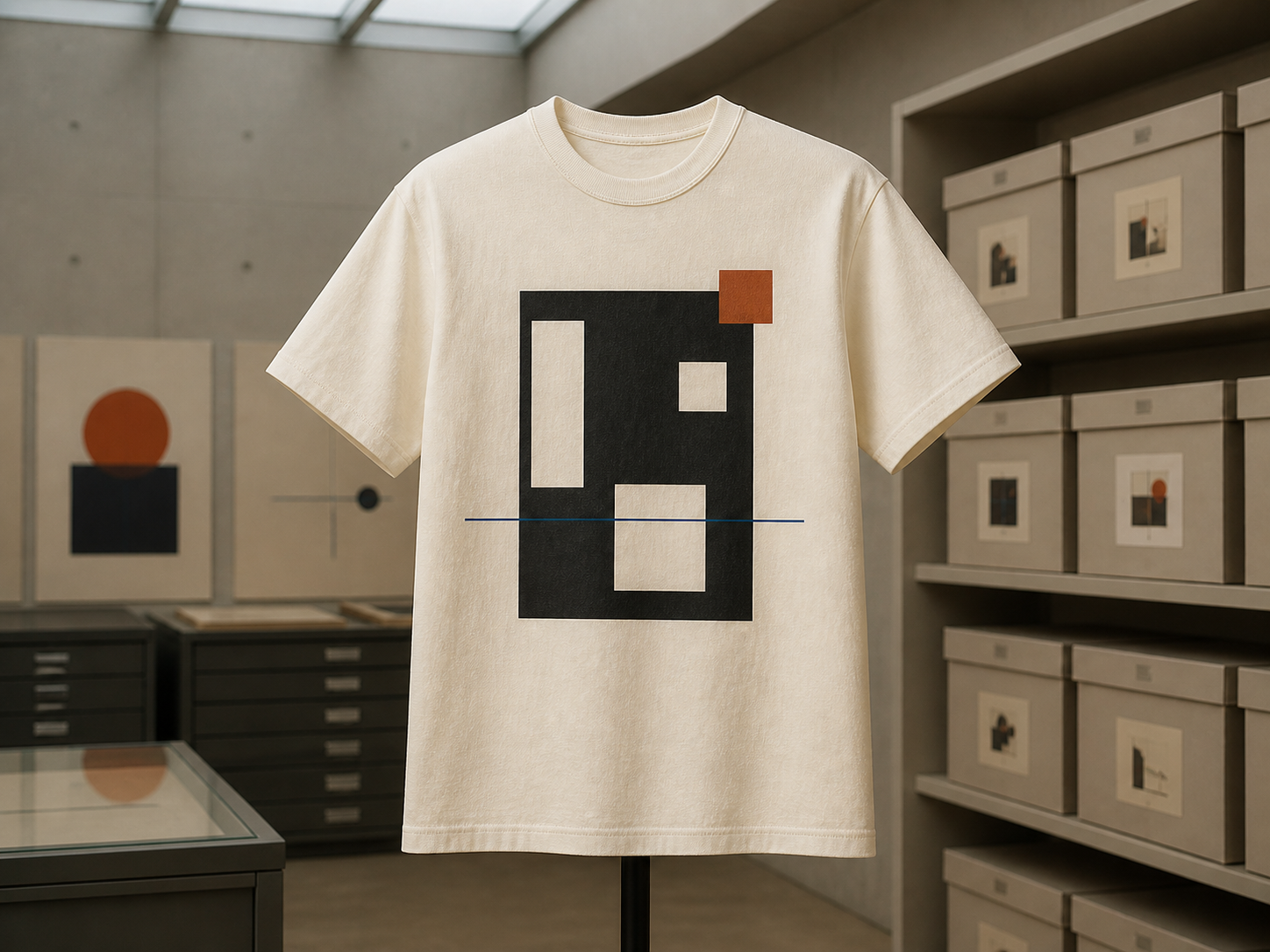 Cream heavyweight T-shirt with an original framed geometric print