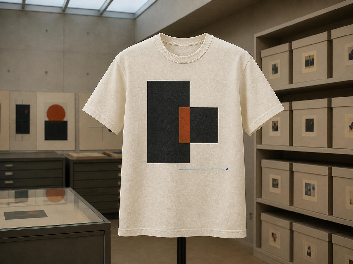 Cream heavyweight T-shirt with an original overlapping geometric print