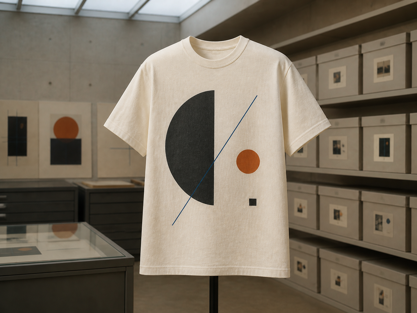 Cream heavyweight T-shirt with an original counterbalanced geometric print